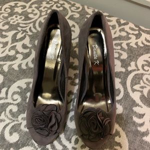 Grey heels with flower detail